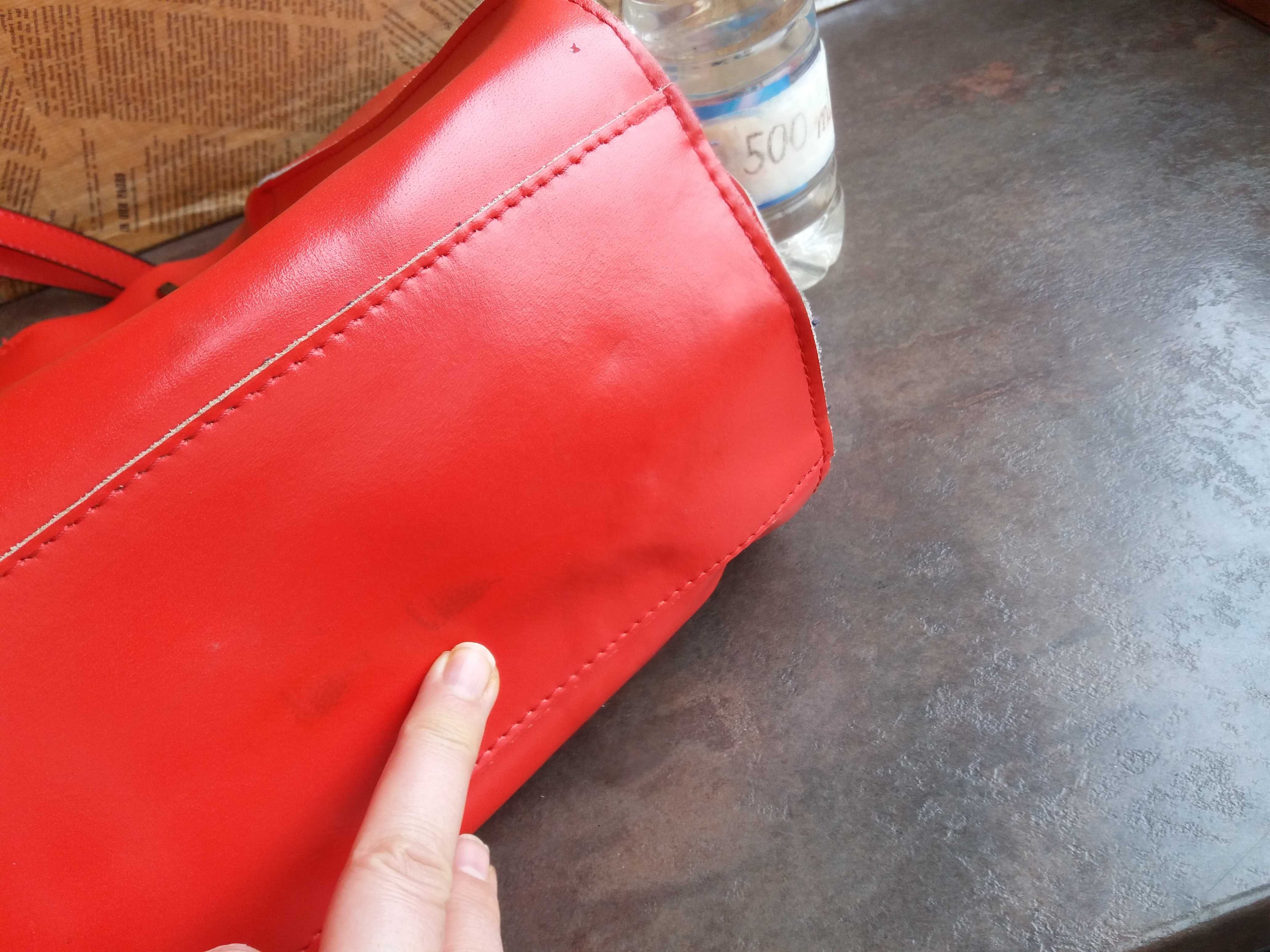 голяма червена кожена чанта-естествена кожа