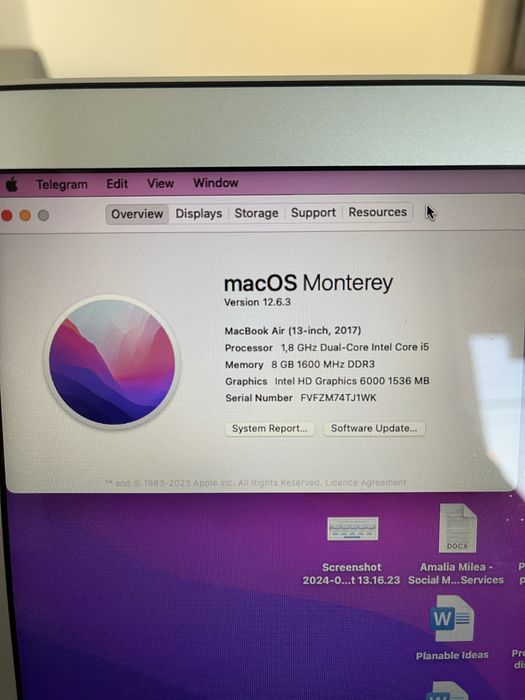 Macbook Air 13 2017 8gb Ram i5 1.8Ghz  128SSD