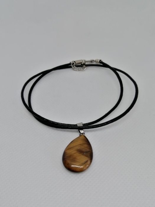 Colier piele TRAVELLER’S BIJOUX - pandantiv cu piatra semipretioasa