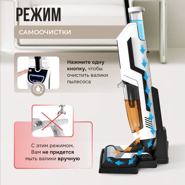 Моющий пылесос беспроводной вертикальный для дома Voksbot T36-A, сухая