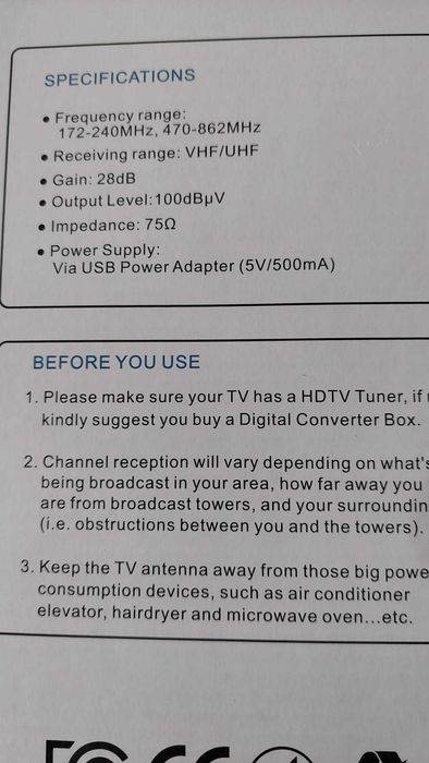 Вътрешна HDTV антена.  Телевизионна антена, 25DBI High Gain 4K 1080P