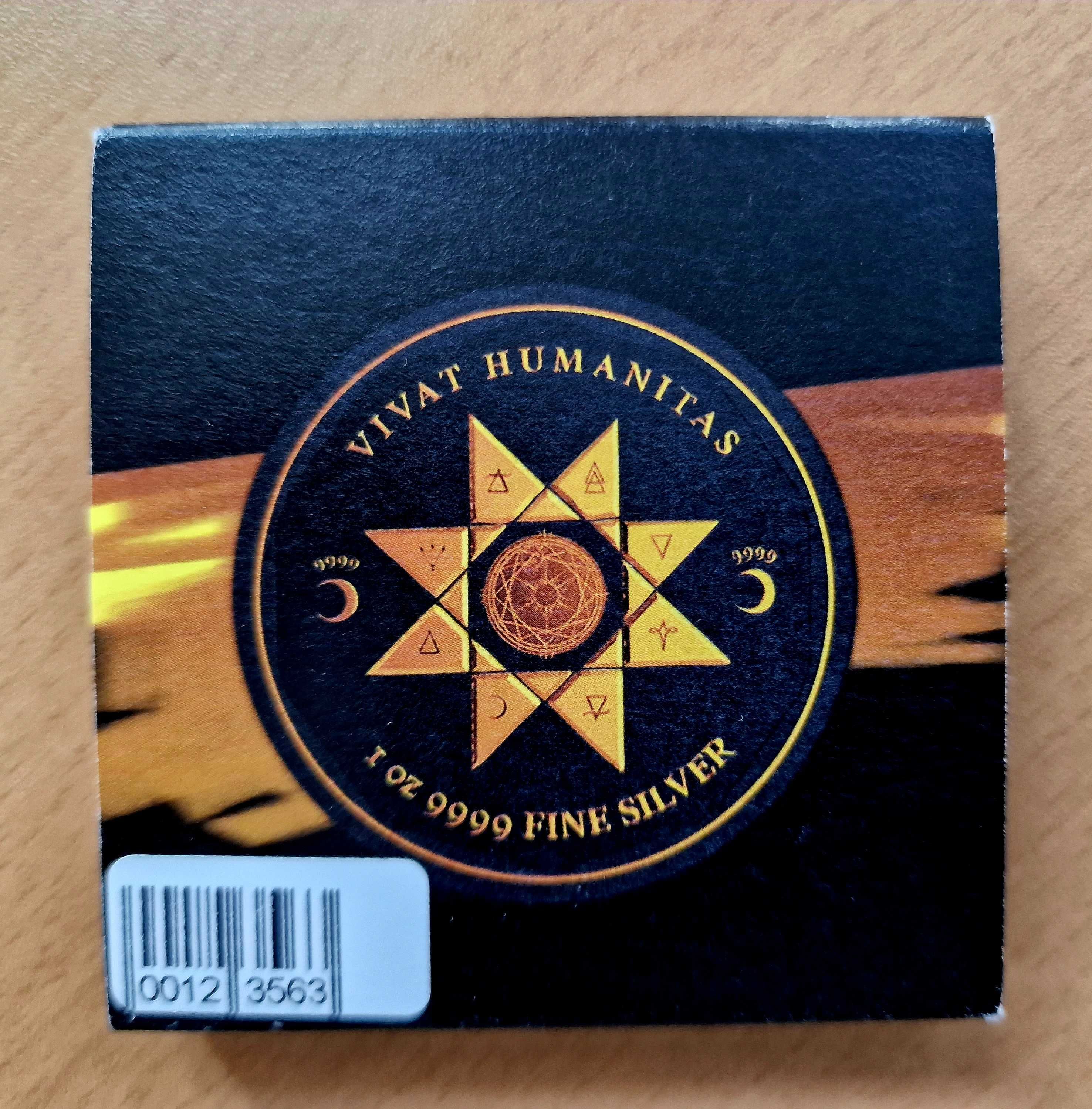 Сребърна монета Vivat Humanitas 1Oz черно платинено покритие и позлата