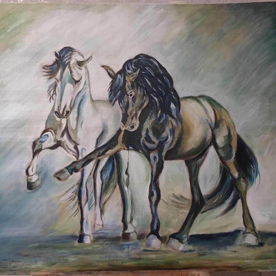 Картина Лошади  размер 100х80 нарисовано   масляной  краской