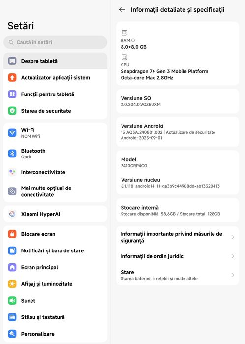 Xiaomi Pad 7, 8GB RAM, 128 GB Stocare