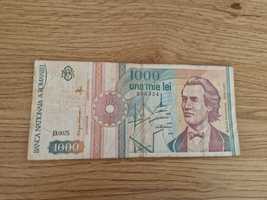 Bancnota hartie de 1,000 lei Mihai Eminescu emisa in Septembrie 1991