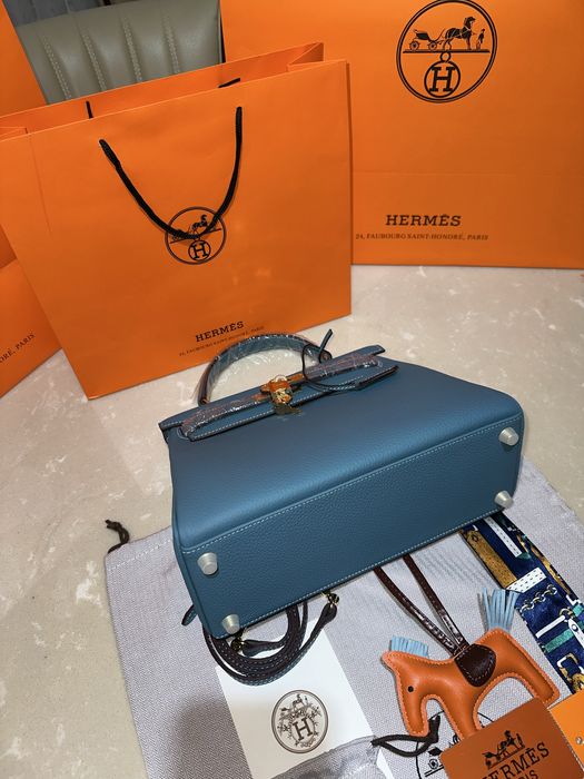 Geanta Hermes Kelly 28cm Turcoaz/accesorii gold