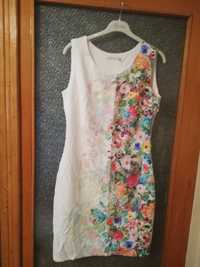 Rochie alba cu model cu flori, Marimea 40 (M), NEGOCIABIL