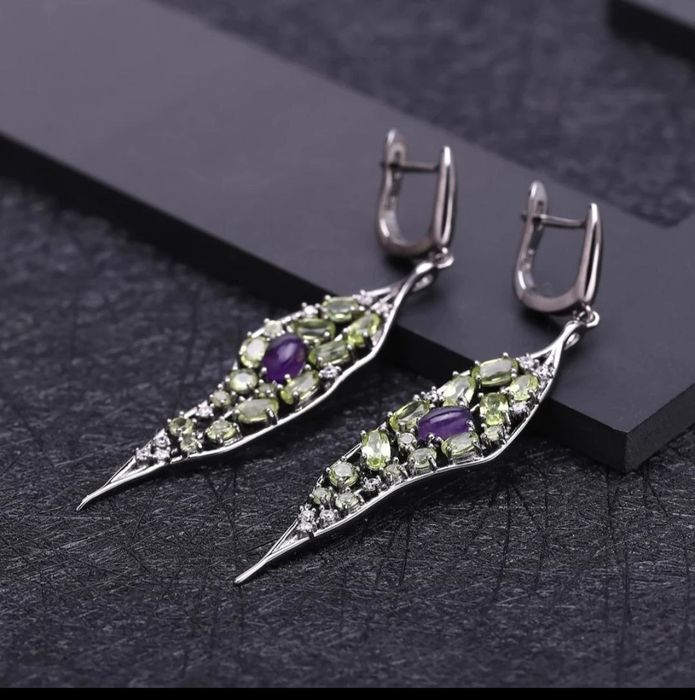 Натуральный аметист серебро серьги