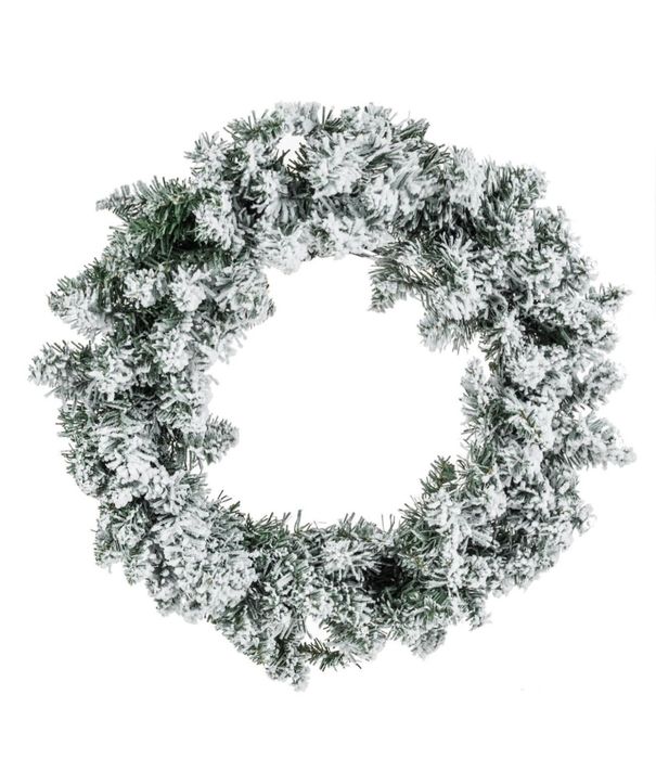 Коледен декоративен венец, 120 стръка, 60 см, зелен, изкуствен сняг