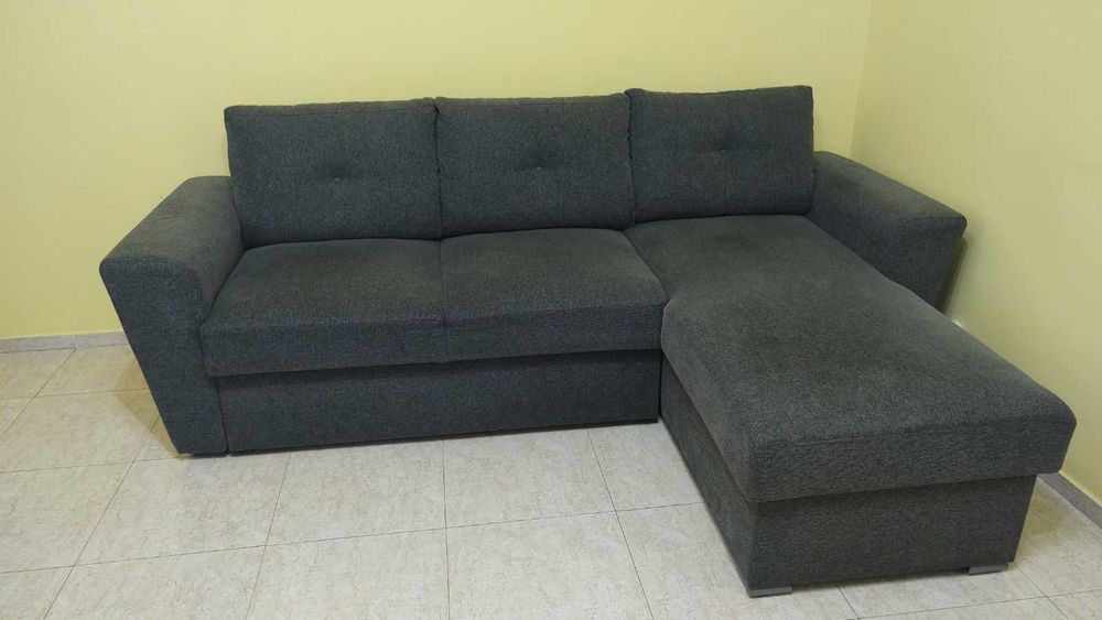 Разтегателен диван с разширение VEJLBY тъмносив текстил