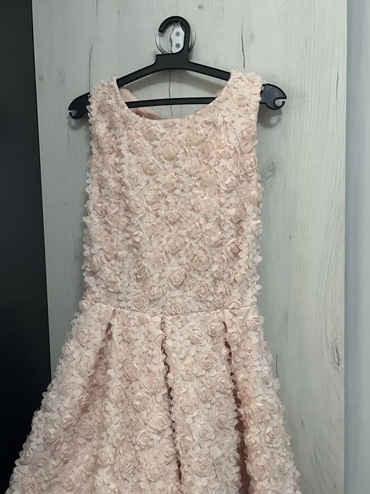 Официална розова рокля с 3D цветя