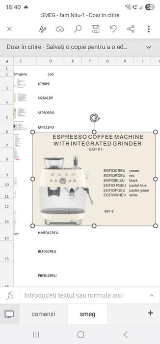 Expresor de cafea Smeg folosit 2 luni