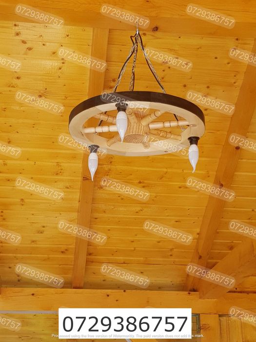 Candelabru rustic din roata  50 cm incolor