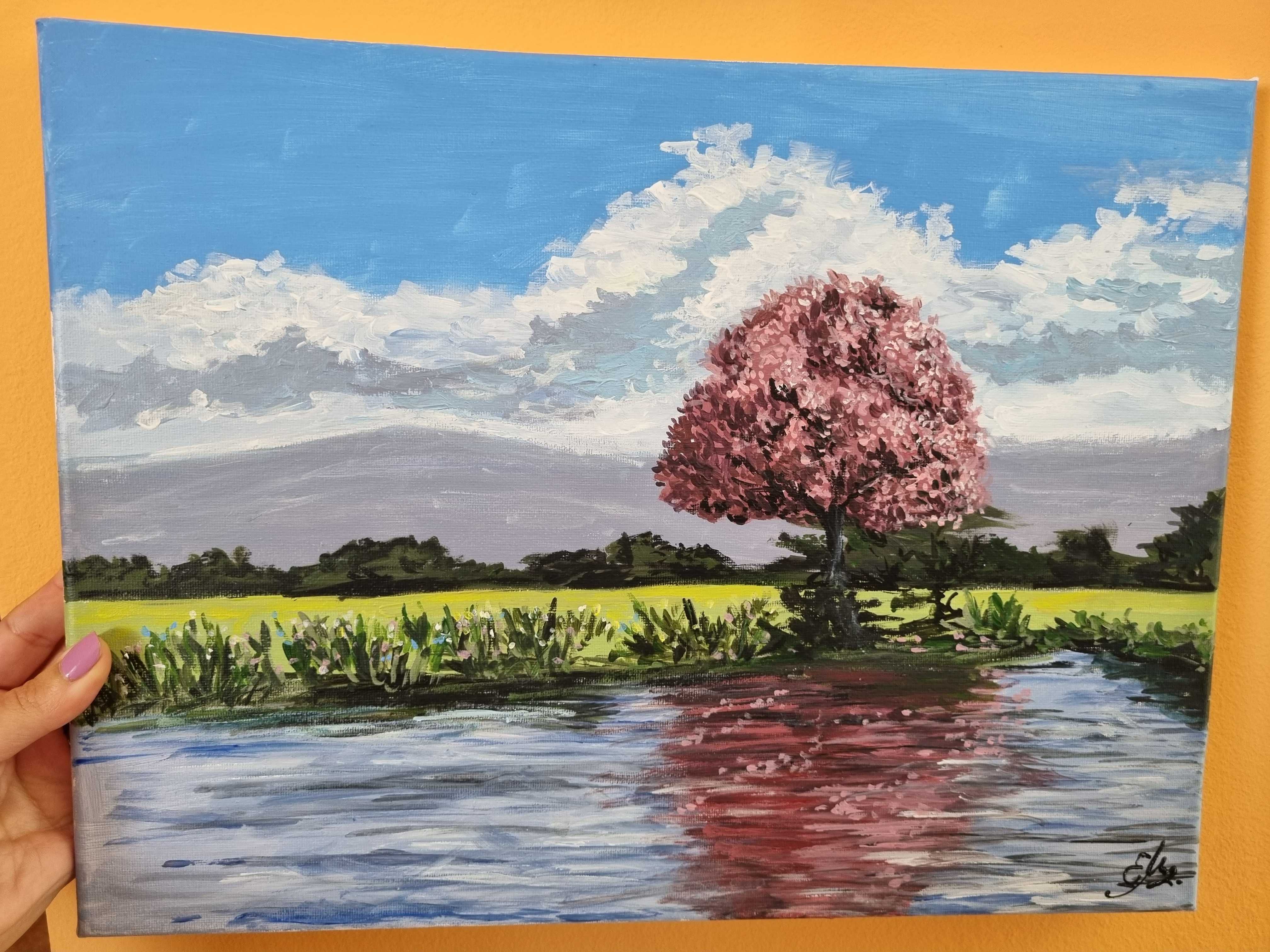 Ръчно рисувана картина "Cherry blossom", акрилни бои, 40×30 см