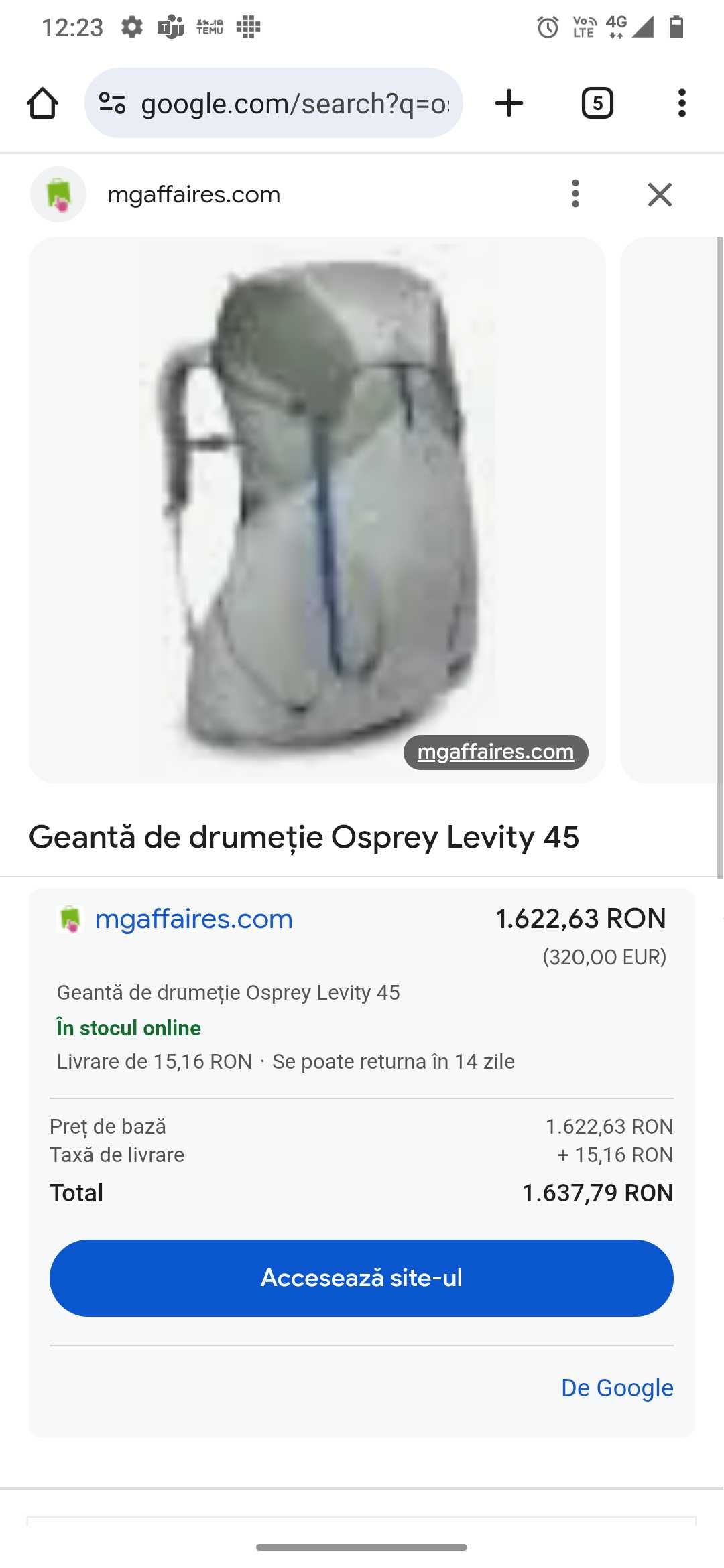 Osprey Levity 45 nou rucsac munte