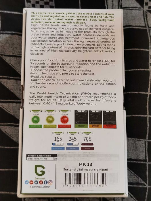 Greentest ECO 6 – Tester nitrați, apă și radiații –  folosit - ca nou!