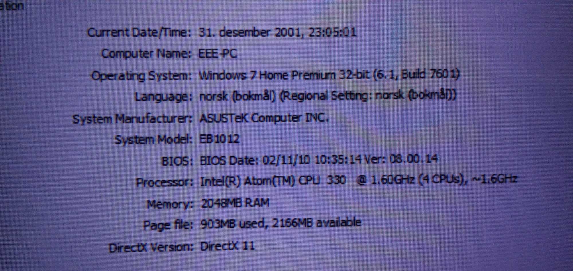 ASUS EeeBox PC EB1012U Intel Atom 330