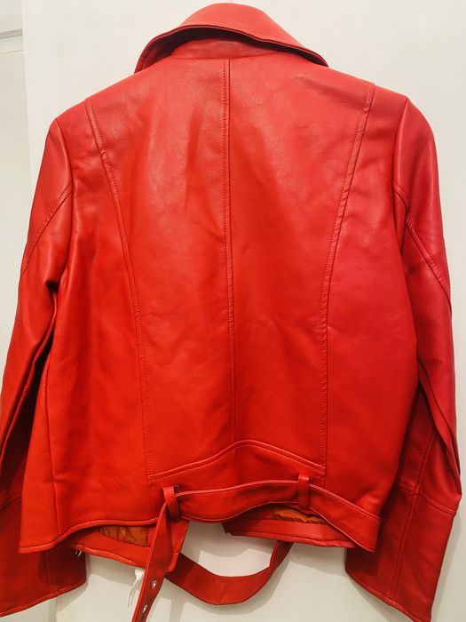 Geaca de piele ecologica DeFacto, rosie, biker, M, noua cu etichete