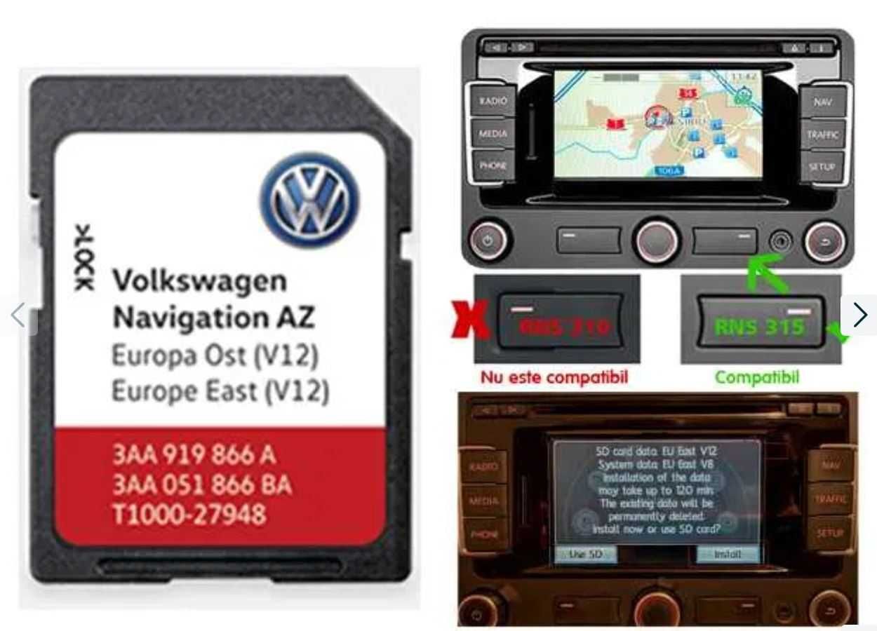 Card navigatie RNS 315 VW Passat B7 Golf 6 Tiguan harti Romania 2020
