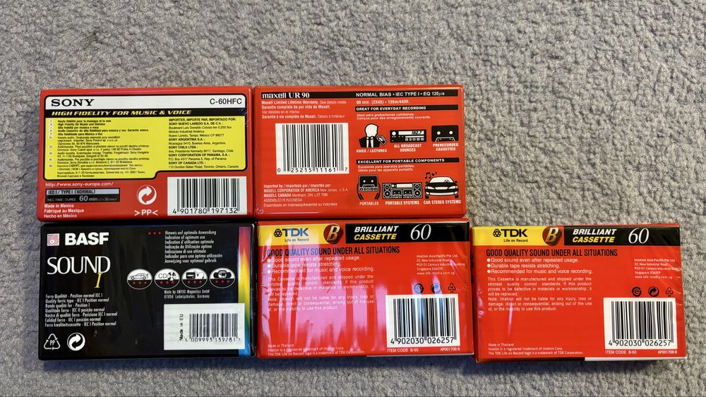Lot 5 casete sigilate Maxell, Basf, Sony, Tdk