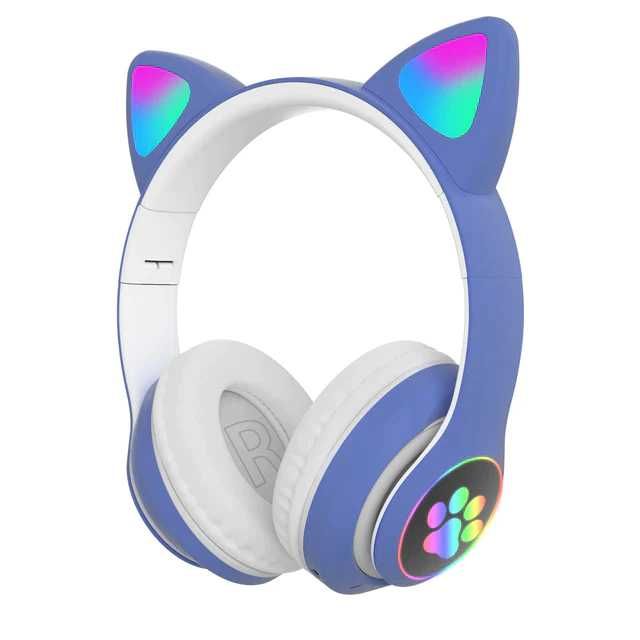 Casti wireless pliabile cu urechi de pisica iluminate LED
