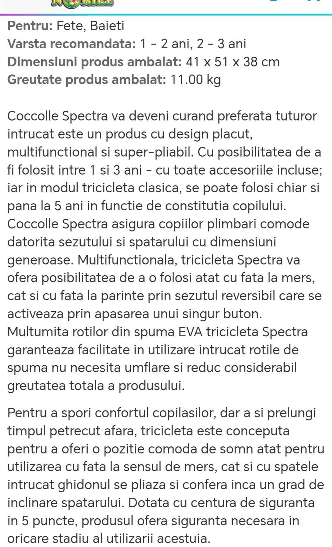 Tricicleta Coccole Spectra Plus, ultrapliabilă, gri