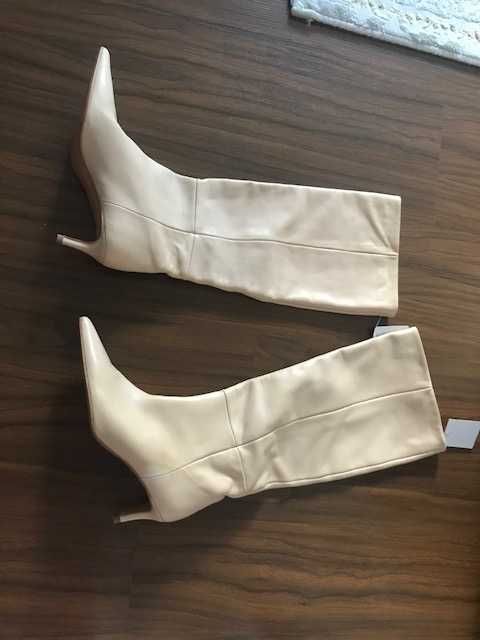 Zara cizme piele naturala tubice bej toc mic