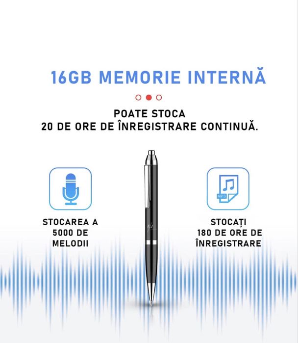 Pix spion  cu microfon ascuns, autonomie mare, MP3 Player, negru