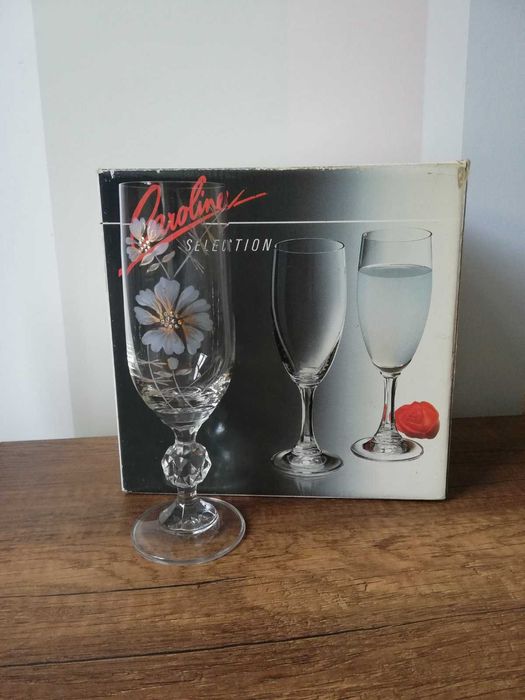 Кристални чаши за шампанско с позлата НОВИ ретро рисуван кристал