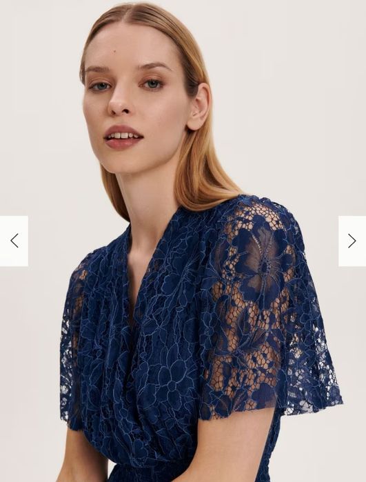 Нова синя, дантелена, елегантна рокля - L размер