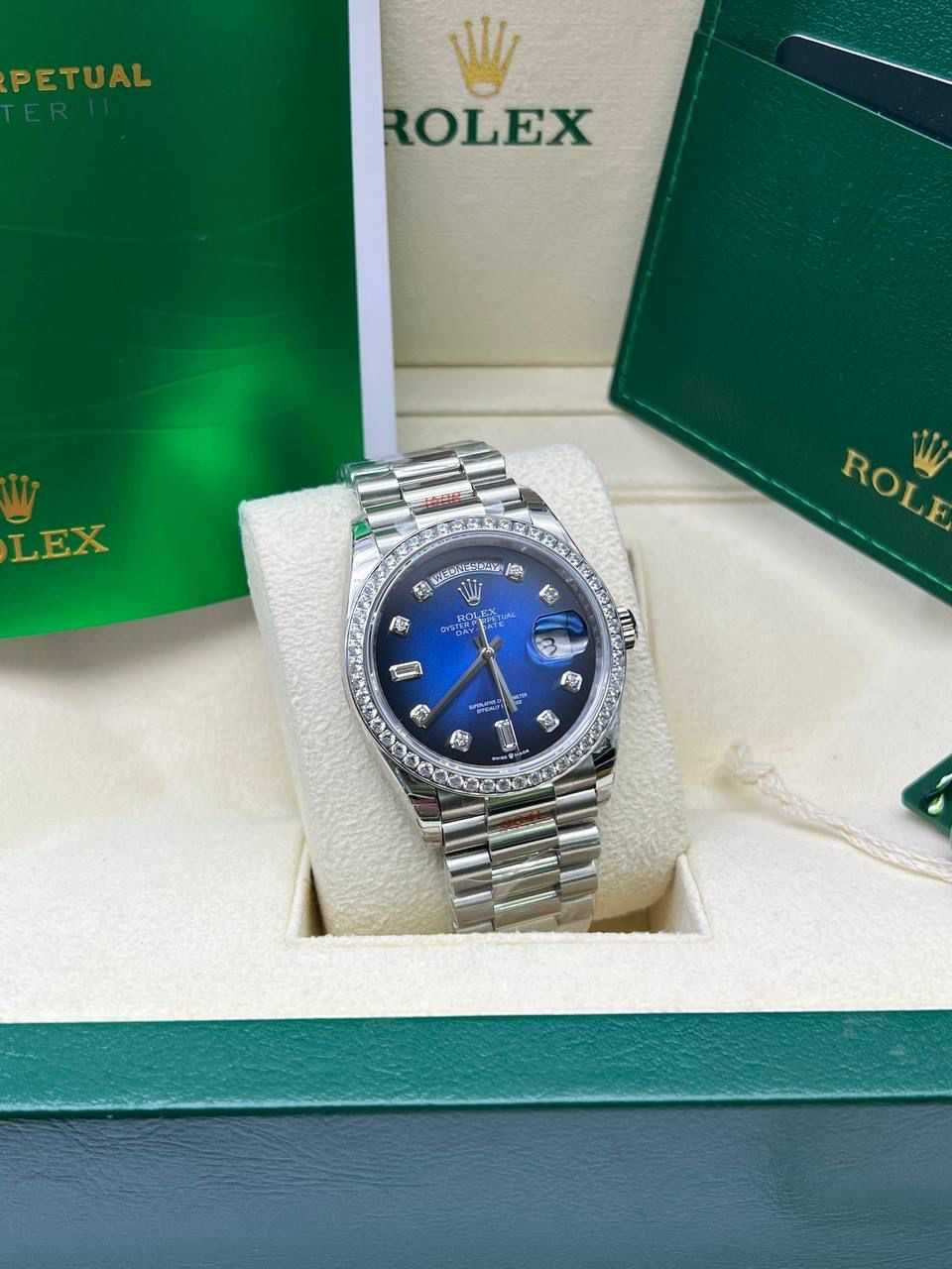 Rolex Day-Date 36mm Blue Dial Diamond Bezel and classic
