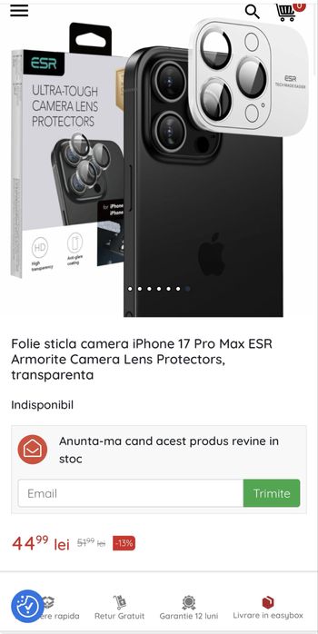Husa , folie si folii camere iphone 17 pro max