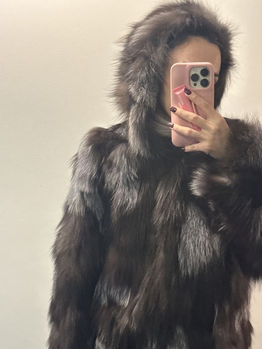 Haina din blana de vulpe cu gluga S-M noua