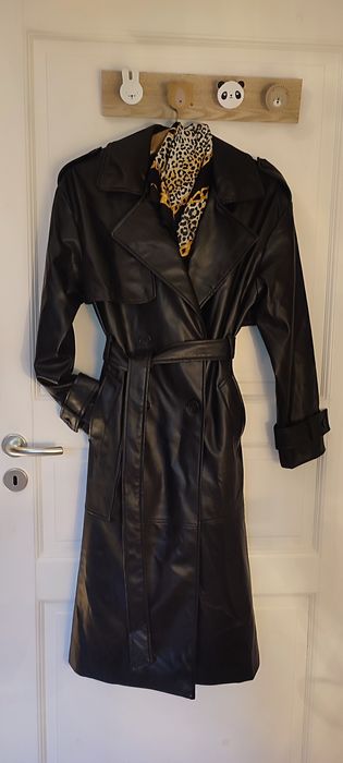 Trench Pull&Bear, negru, XS, model actual, nou