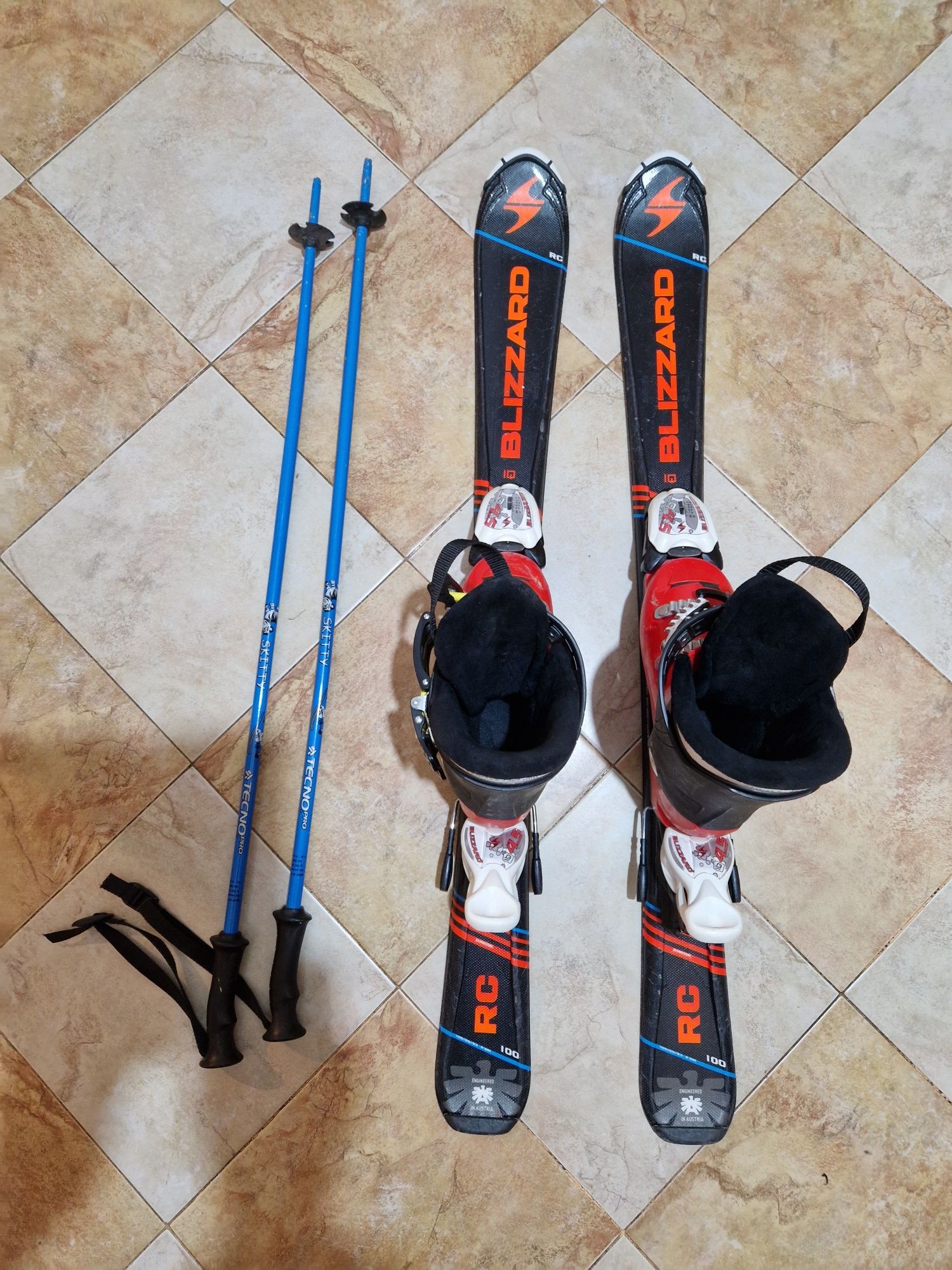 Set schiuri copii, 1.00 m, clăpari măr. 32-35, bețe 90 cm