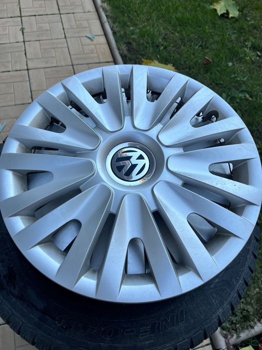 Jante otel vw 5x112 + anvelope de iarna 195/65/R15 + capace originale