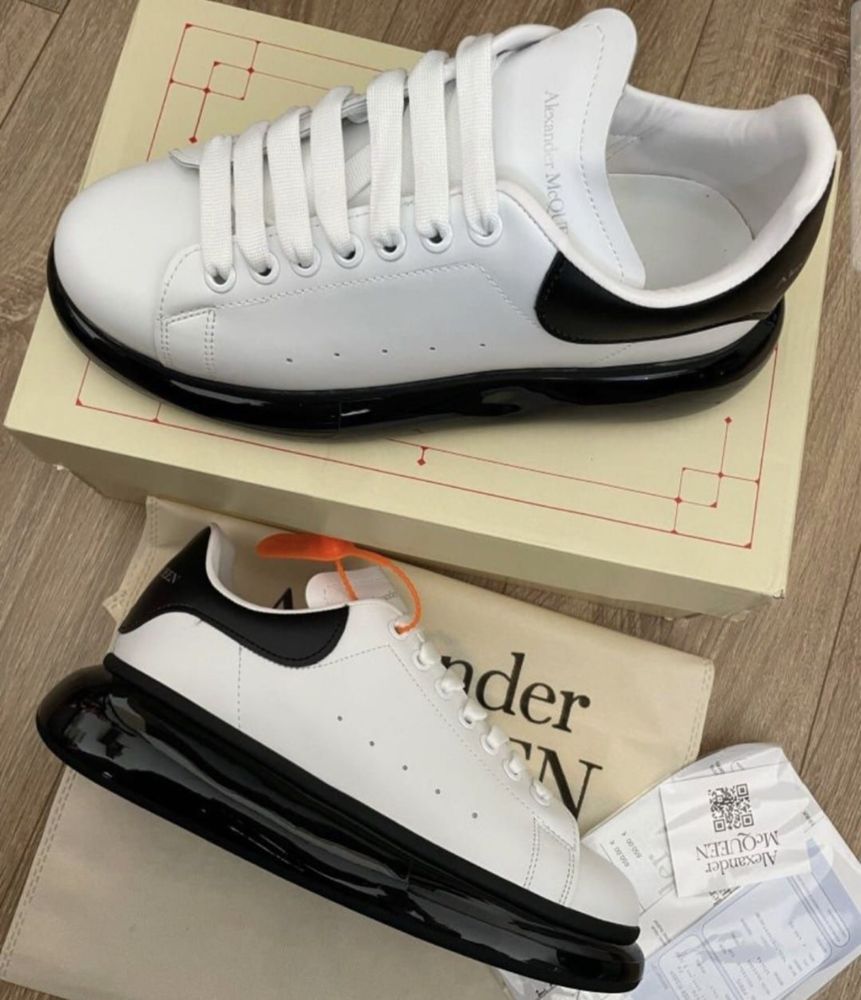 Adidasi Sneakers Alexander McQueen piele naturala PREMIUM white black