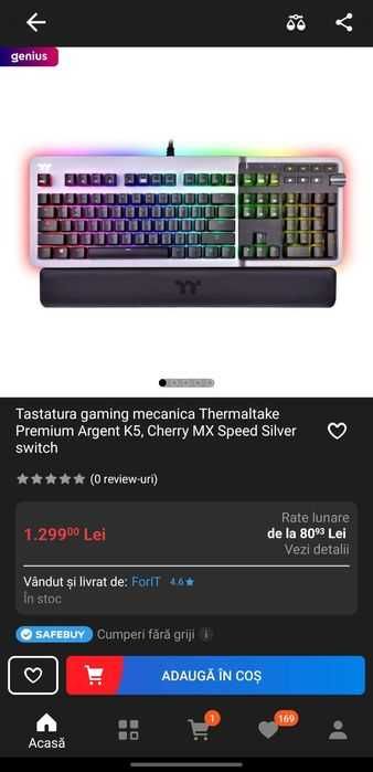 Tastatura mecanica Cherry MX Speed Silver noua garantie