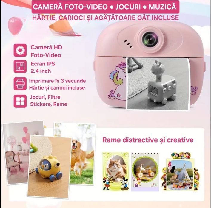 Cameră Foto&Video cu Imprimantă termică. Muzică/Jocuri. Include hârtia