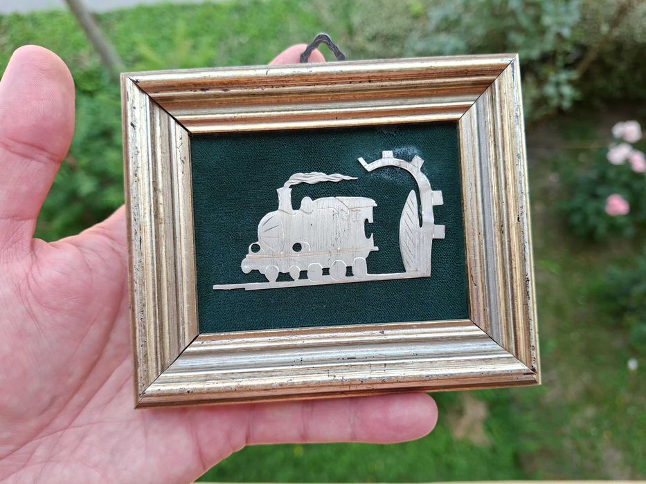 Tablou foaie de argint 925 tren locomotiva