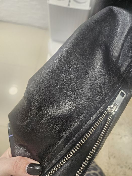 Geaca biker piele naturala si blana naturala de vulpe