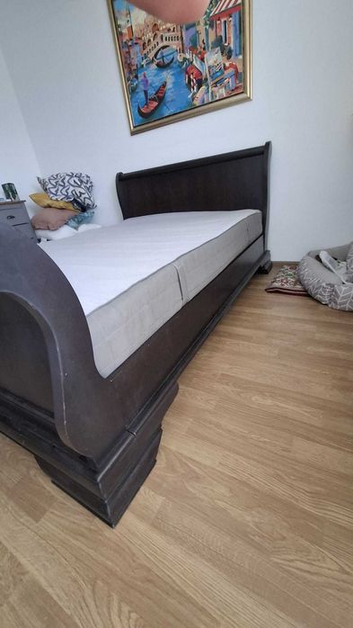 Pat Mobexpert lemn masiv MDF cu saltea si somiera