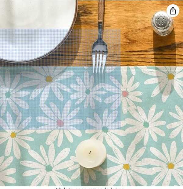 Traversa masa, 100x40, poliester, model delicat cu flori bleu