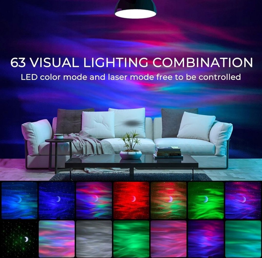 Proiector LED RGBW 3D Galaxy Luka, 63 combinatii, difuzor Bluetooth