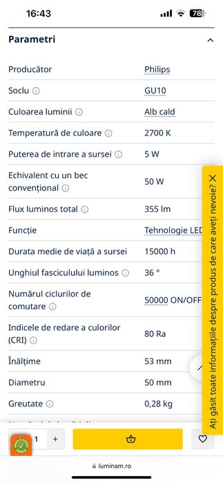 Vand 8 becuri Philips GU10/4,6W/230V 2700K
