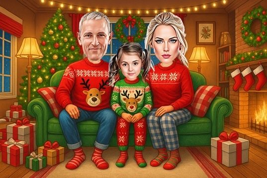 Карикатура по снимка за Коледа! Уникален подарък за любим човек!