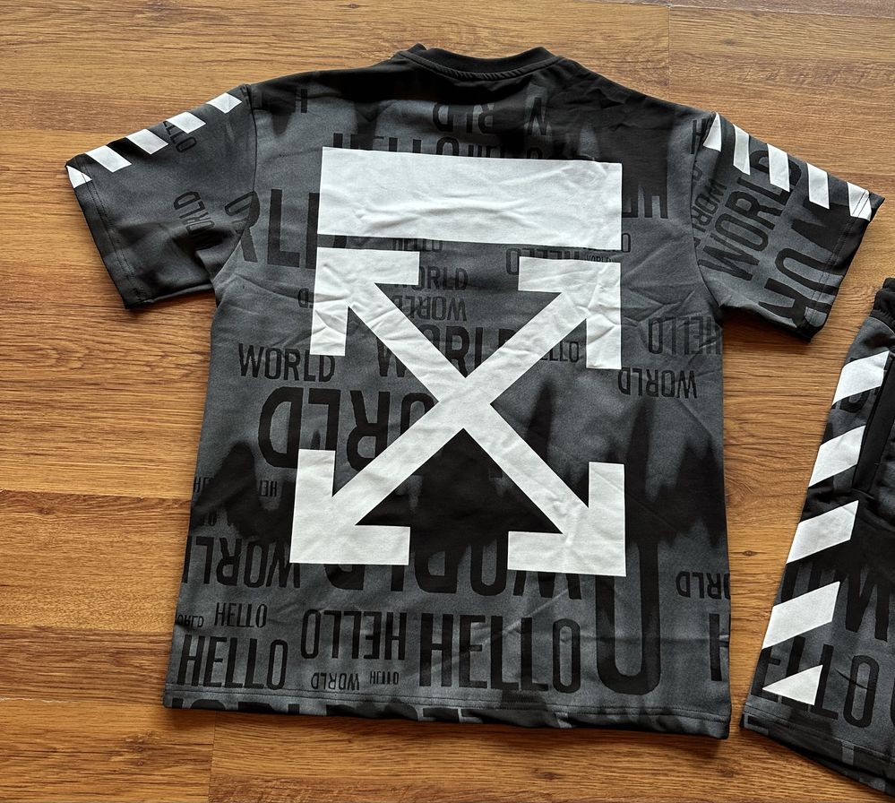 Мъжки,памучен,къс комплект OFF White в черно със сиво и бяло