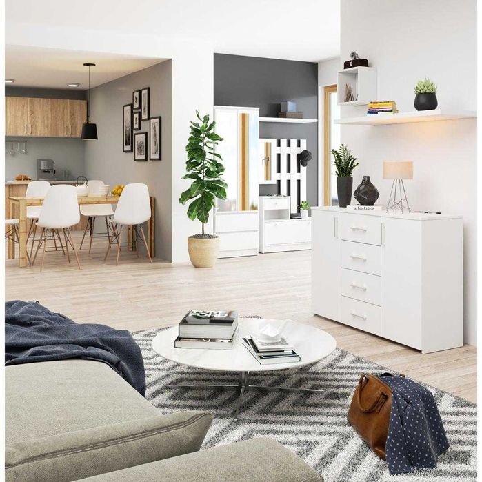 Comoda cu 2 usi si 4 sertare 110 x 35 x 80 cm alb