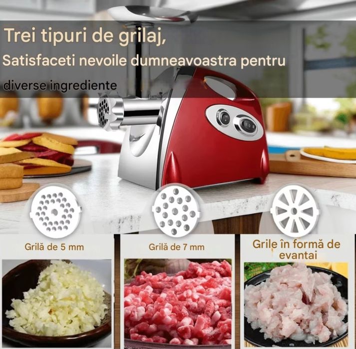 Masina de tocat carne Leihmann 3500 W cu accesorii motor cupru,Rosu