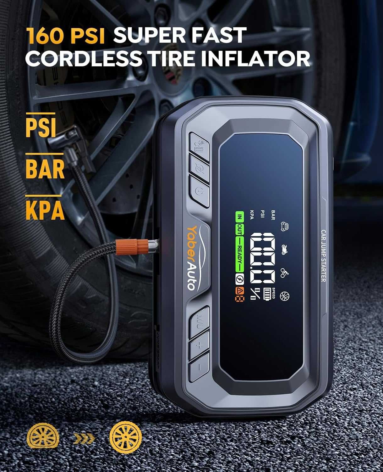 Пусковое устройство с компрессором YaberAuto YA90 6000A 26800mAh160PSI